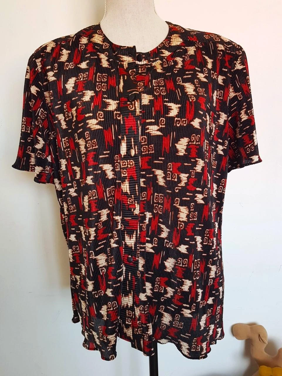 💄Chemise plissée fluide vintage motifs géométriques XL / 42